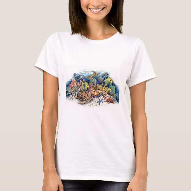 Camiseta Águas corais com peixes tropicais (Frente)