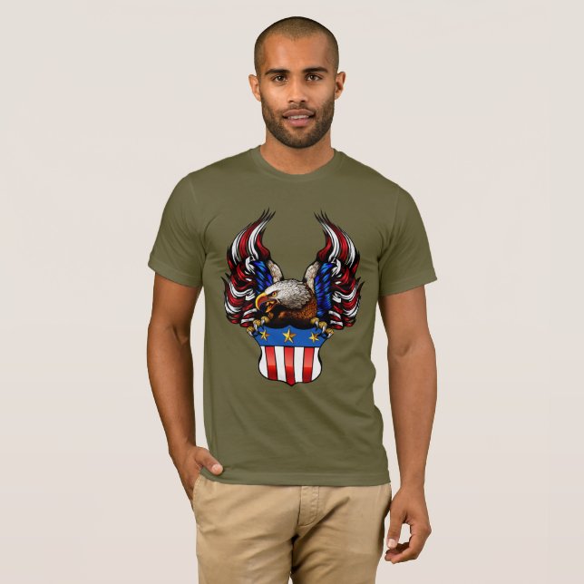 Camiseta Águia Americana, Branco Vermelho e Azul, Patriota, (Frente Completa)