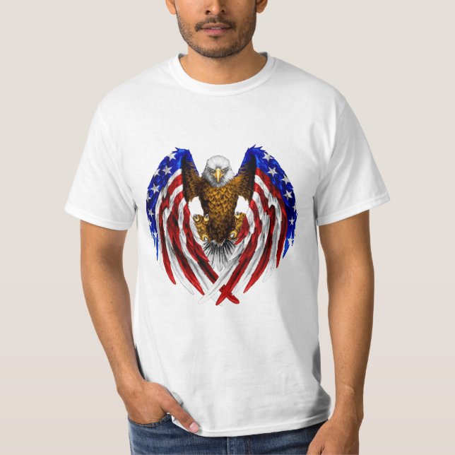 Camiseta Águia Americana com bandeira dos EUA nas asas (Frente)