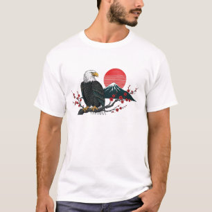 Camiseta  Águia Americana em Flor de Cerejeira com Monte Fu