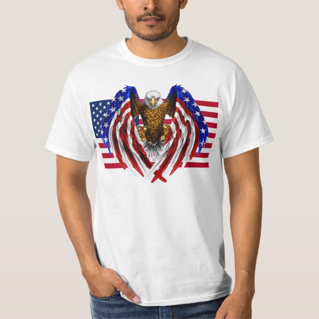 Camiseta Águia Americana na bandeira Americana (Frente)