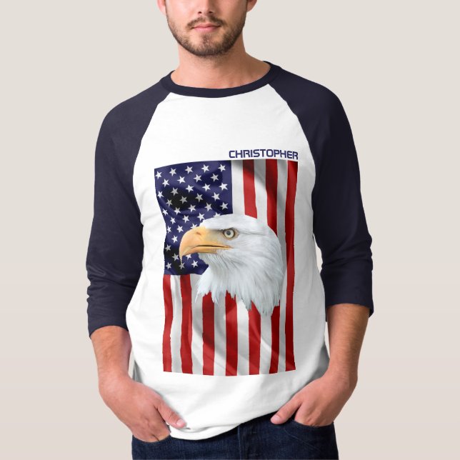 Camiseta Águia Americana Nobre, Bandeira dos EUA, Patriótic (Frente)