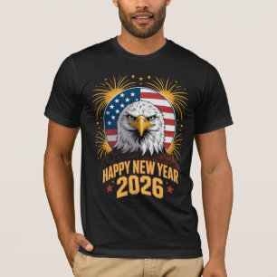Camiseta Águia Americana Patriótica Ano Novo 2026