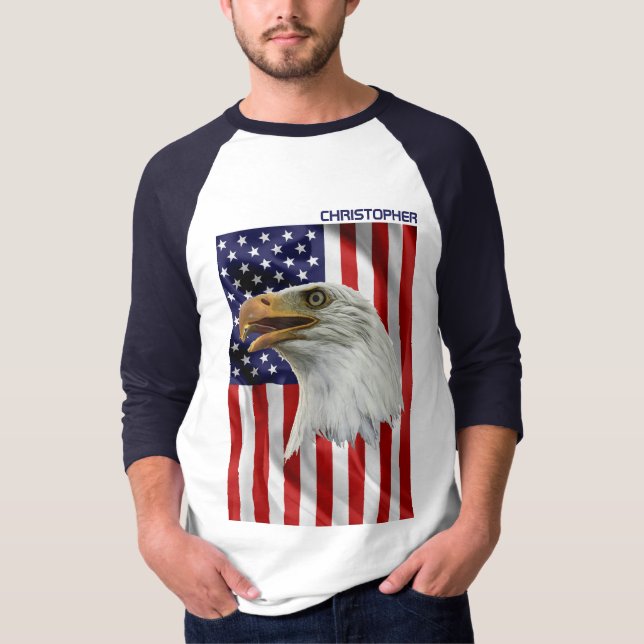 Camiseta Águia Americana Vigilância, A Bandeira Americana,  (Frente)