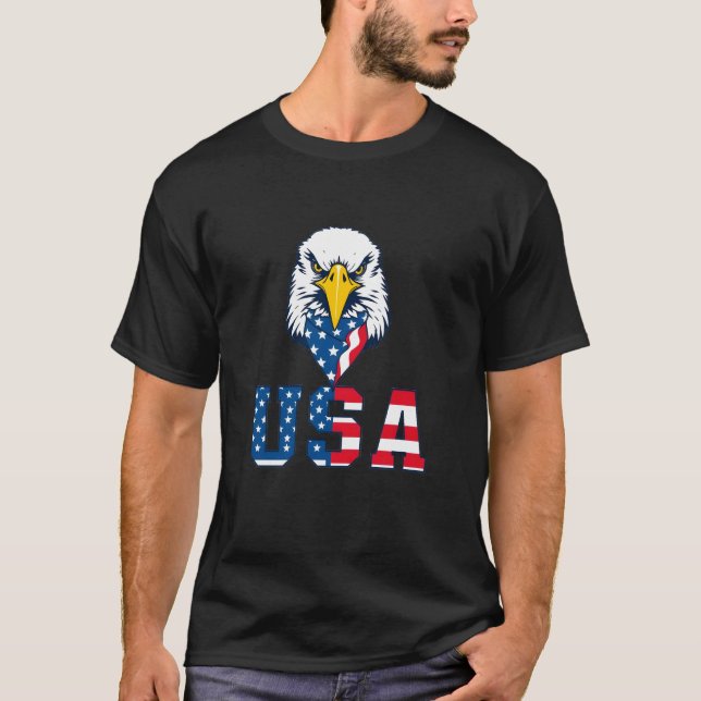 Camiseta Águia Bald Patriótica dos EUA com bandeira america (Frente)