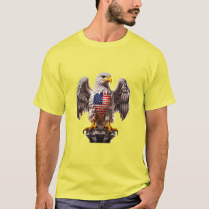 Camiseta Águia Balda Patriótica com Emblema de Bandeira Ame