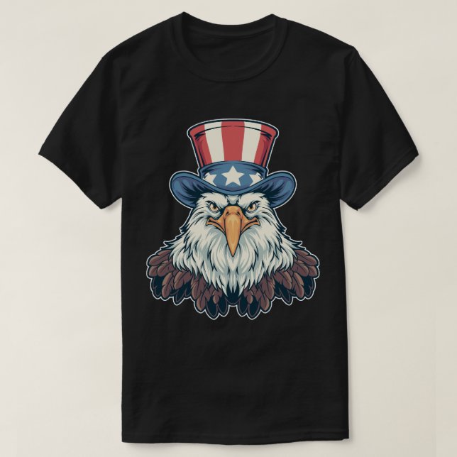 Camiseta Águia Balda Patriótica no Tio Sam Hat (Frente do Design)