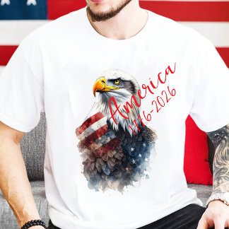 Camiseta Águia Careca e Bandeira Americana Aquarela dos EUA