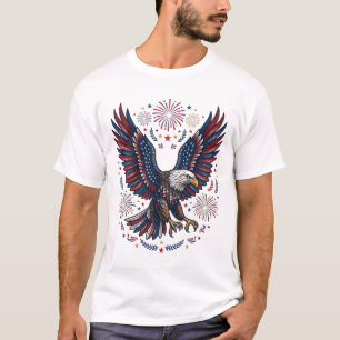Camiseta Águia Careca Patriótica Fogos de Artifício Vetor V