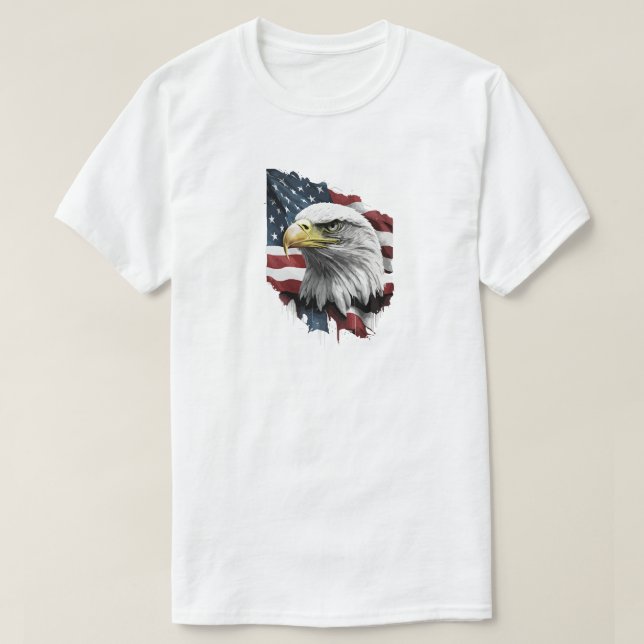 Camiseta Águia Com Bandeira Americana T Shirt (Frente do Design)