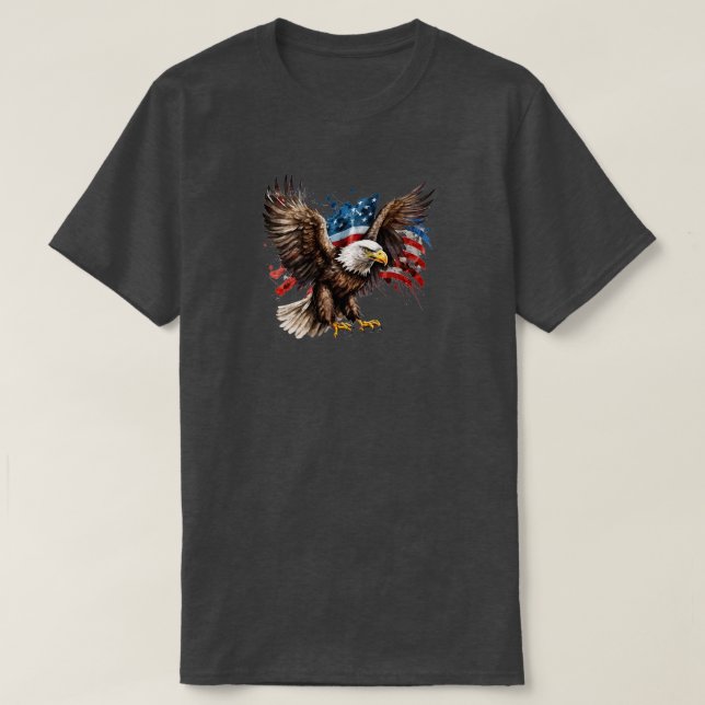 Camiseta Águia Com Bandeira Americana T Shirt (Frente do Design)