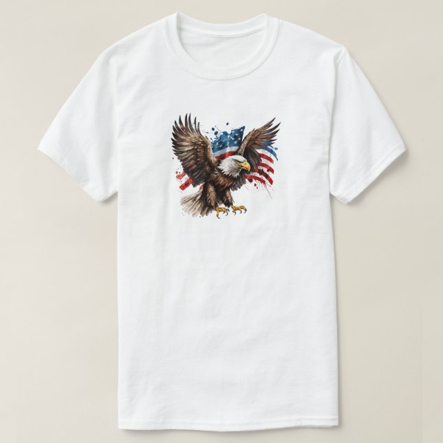 Camiseta Águia Com Bandeira Americana T Shirt (Frente do Design)