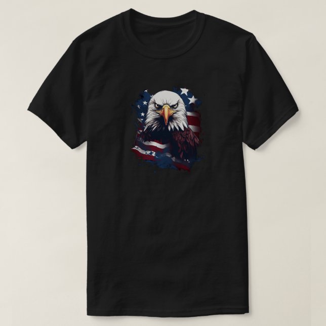 Camiseta Águia Com Bandeira Americana T Shirt (Frente do Design)