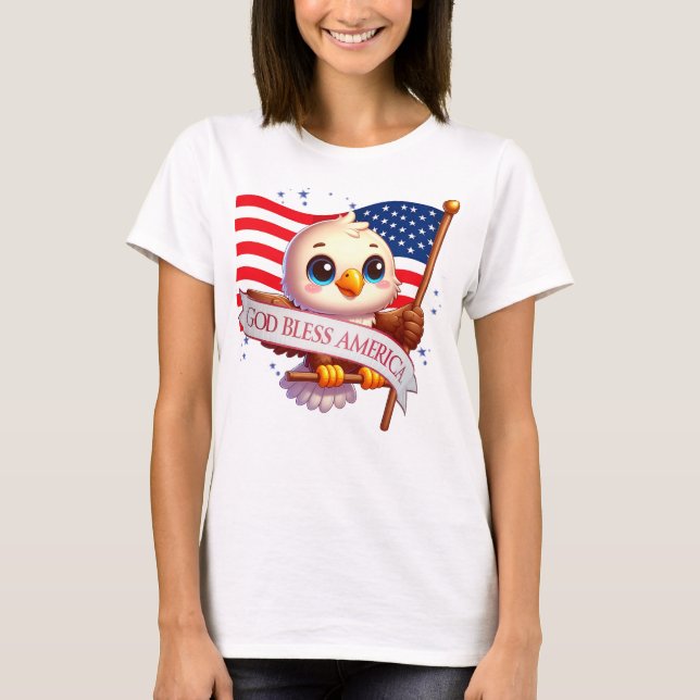 Camiseta Águia Deus abençoe América EUA Bandeira Patriótica (Frente)