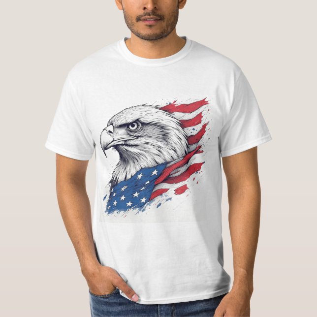 Camiseta Águia em Estilo de Tatuagem com Bandeira – Design  (Frente)