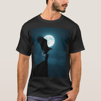 Camiseta Águia Majestosa na Floresta ao Luar Gráfico Artíst