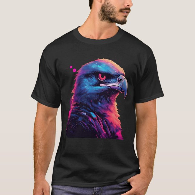 Camiseta Águia Negra legal Americana Em Efeito De Onda Sint (Frente)