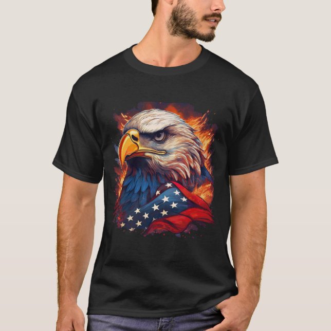 Camiseta Águia Ousada Flamejante Patriótica Americana (Frente)
