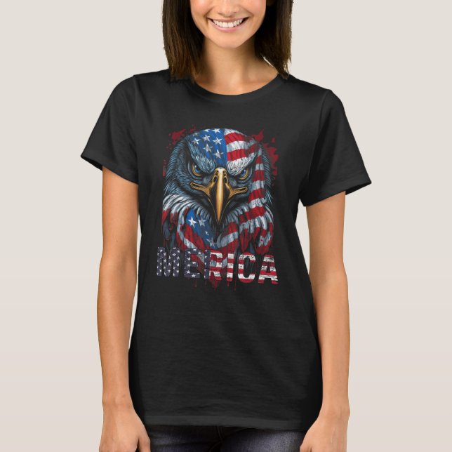 Camiseta Águia Patriótica 4 de julho EUA Bandeira Americana (Frente)