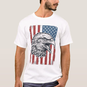 Camiseta Águia Patriótica Bandeira Americana Gravura Vintag