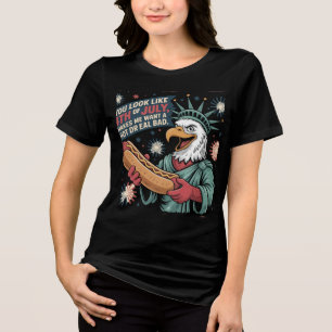 Camiseta Águia Patriótica com Arte Engraçada com Cachorro Q
