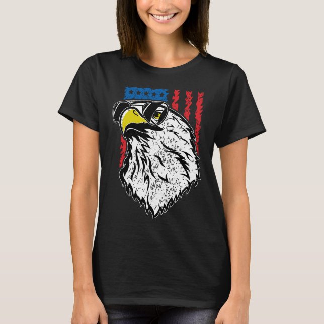 Camiseta Águias voando óculos de sol e bandeira americana V (Frente)