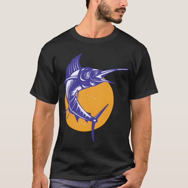 Camiseta Agulhão Peixe Saltando Retro (Frente)