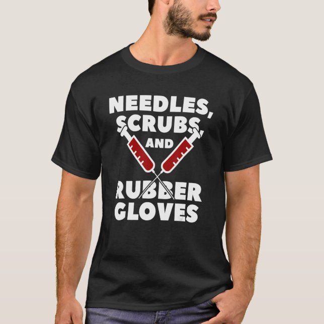 Camiseta Agulhas Esfoliantes E Luvas De Borracha Assistente (Frente)