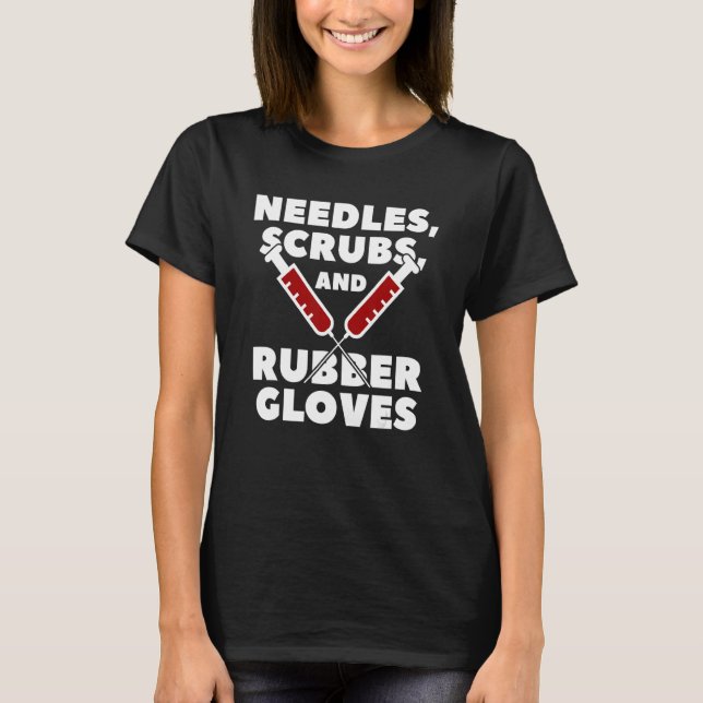 Camiseta Agulhas Esfoliantes E Luvas De Borracha Assistente (Frente)