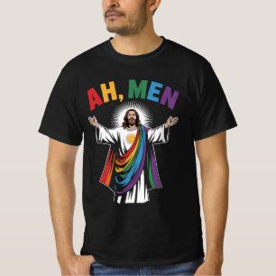 Camiseta Ah Homens Engraçados Jesus LGBTQ Orgulho Gay Arco-