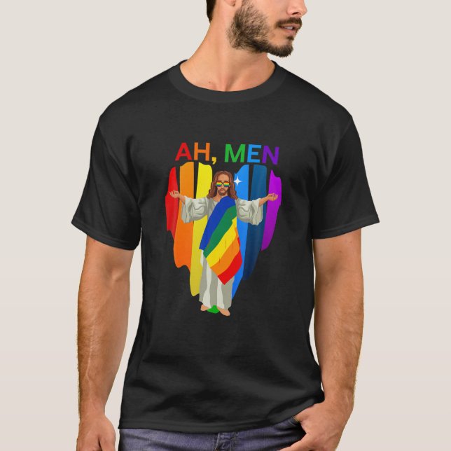 Camiseta Ah Homens Gay Jesus Orgulho LGBT Tee (Frente)