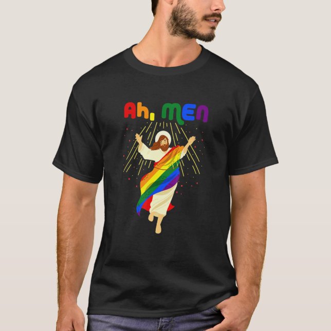 Camiseta Ah Men Engraçado Lgbtq Orgulho gay Rainbow Flag Je (Frente)