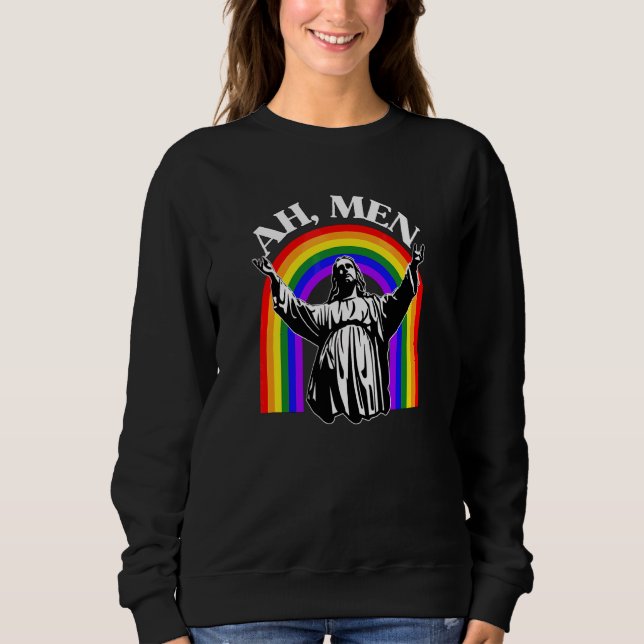Camiseta Ah Men Jesus Igualdade Lgbt Orgulho gay Rainbow Ch (Frente)