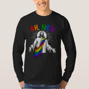 Camiseta Ah Men Lgbt Orgulho gay Jesus Rainbow Flag Christi