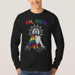 Camiseta Ah Men Lgbt Orgulho gay Jesus Rainbow Flag Christi