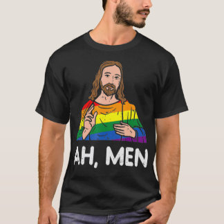 Camiseta Ah Men Rainbow Gay Jesus Christian LGBT Pride Flag