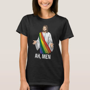 Camiseta Ah Men Rainbow Gay Jesus Christian Lgbt Prim Flag