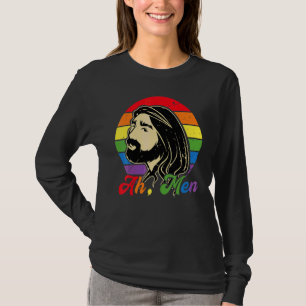 Camiseta Ah Men Rainbow Gay Jesus Christian Lgbt Prim Flag