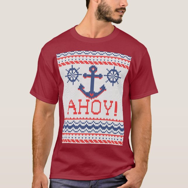 Camiseta AHOY estilo de confecção de malhas náutico da (Frente)