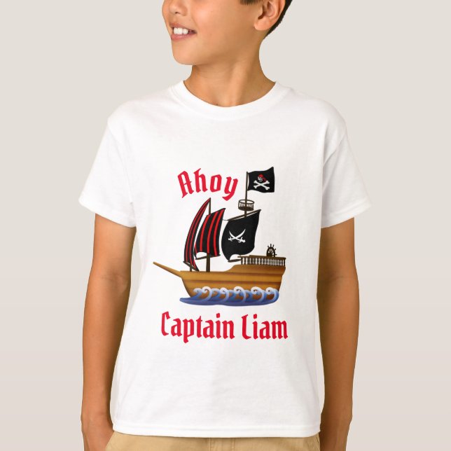 Camiseta Ahoy Pirate Navio Capitão Personalizar Nome (Frente)