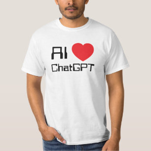 Camiseta AI ama Chat GPT coração vermelho texto preto engra