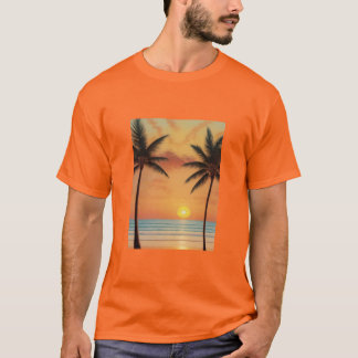 Camiseta AI Art Morning Sunrise Beach Palm Trees