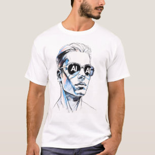 Camiseta AI nos Olhos - Arte de Linha Negrito com tecnologi