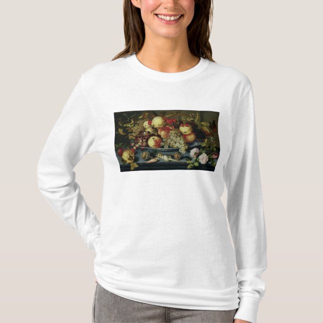 Camiseta Ainda vida com fruta, flores e marisco (Frente)