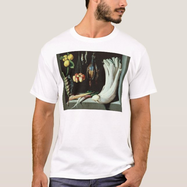 Camiseta Ainda vida com pássaros inoperantes, fruta e (Frente)