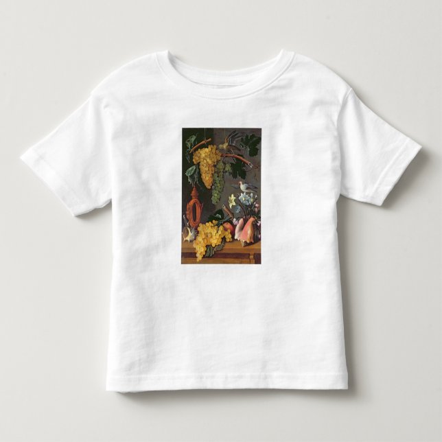 Camiseta Ainda vida com uvas, pássaros e flores (Frente)