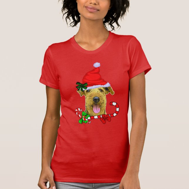 Camiseta Airedale Terrier abre o Natal (Frente)