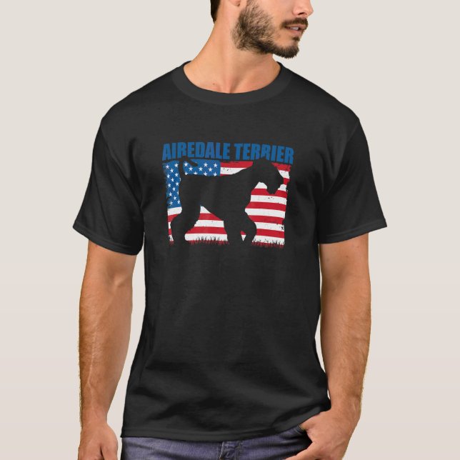 Camiseta Airedale Terrier da Bandeira Americana (Frente)