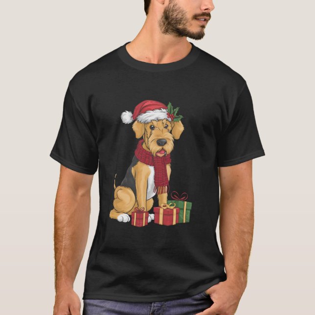 Camiseta Airedale Terrier Dog Christmas Outfits Santa Hat D (Frente)