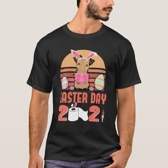 Camiseta Airedale Terrier Dog Face Mask Bunny Páscoa De Ovo (Frente)